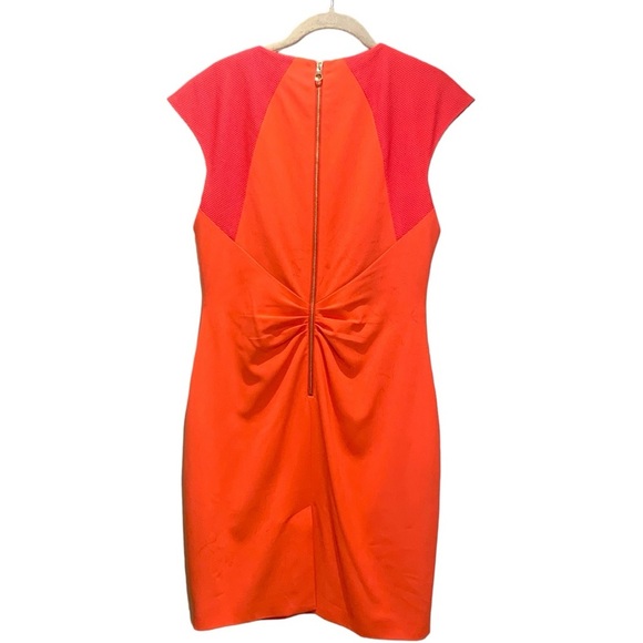 Ted Baker Dress Bright Coral Ruched Calf Length Dress in Size 4 US 10 - Picture 4 of 5